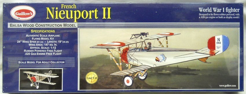 Guillows 1/12 Nieuport 11 - 24 inch Wingspan for Free Flight or Rubber Power, 203 plastic model kit
